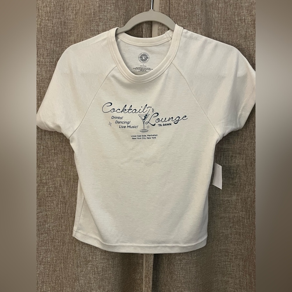 PacSun White Graphic Tee with Cocktail Lounge Print- NWT size M